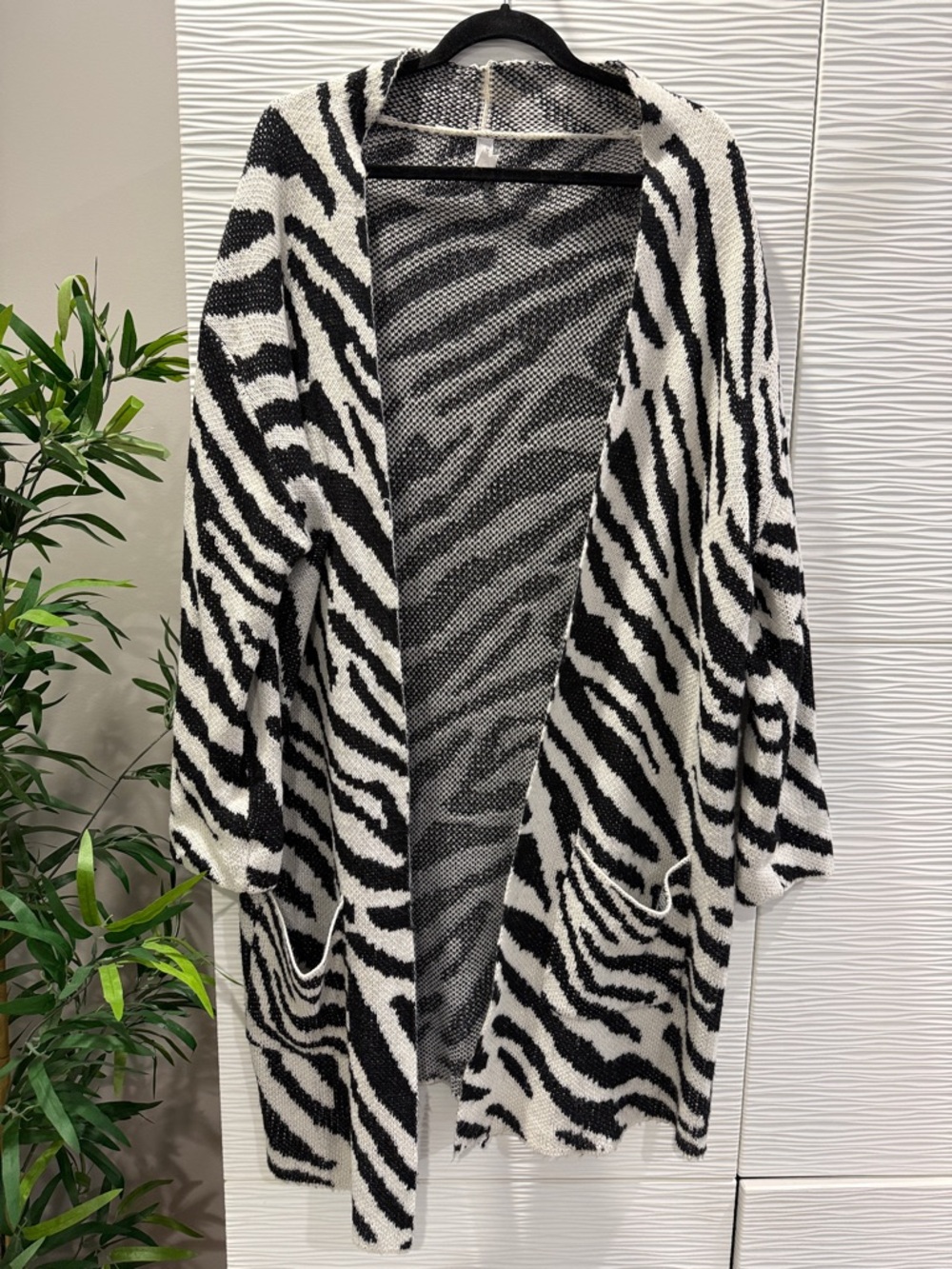 Open-Front Zebra Print Cardigan - Black & White